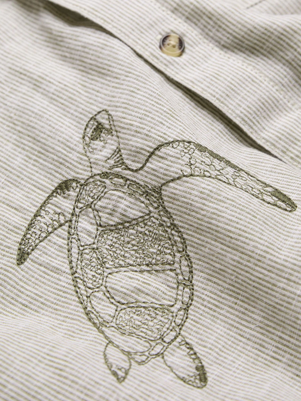 Khaki Green Short Sleeve Embroidered Turtle Shirt