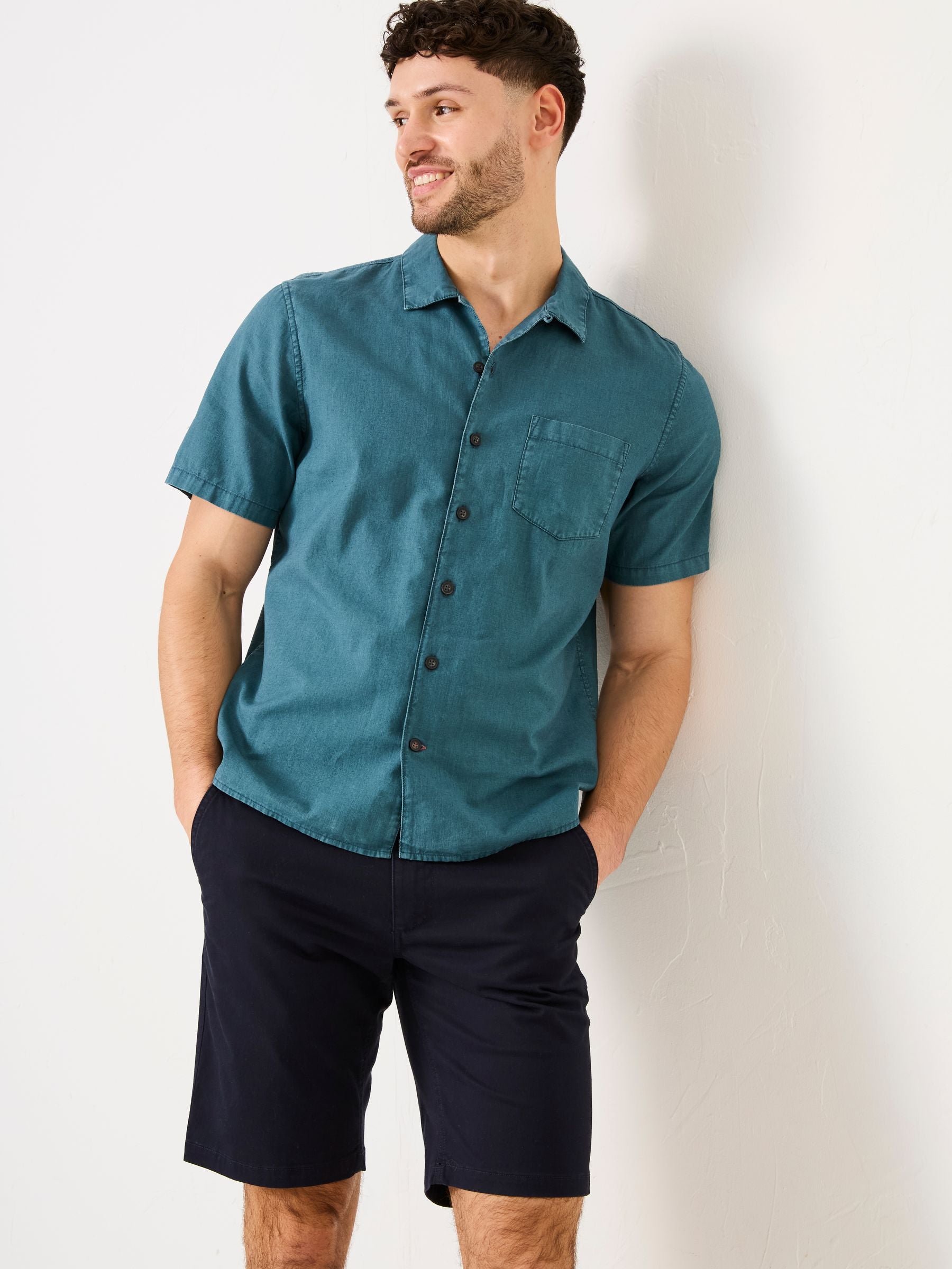 Bugle Dark Teal Blue Linen Cotton Shirt
