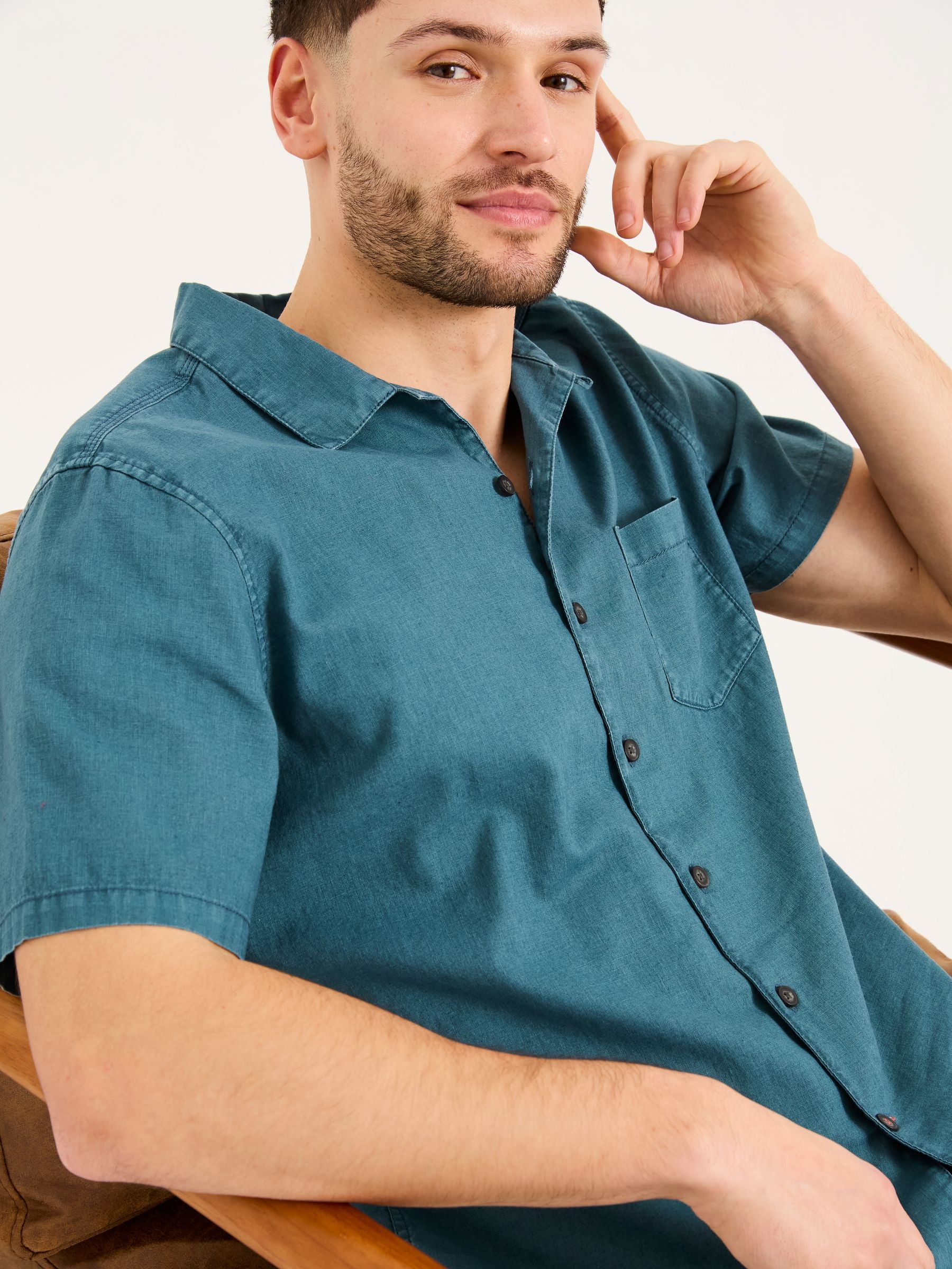Bugle Dark Teal Blue Linen Cotton Shirt