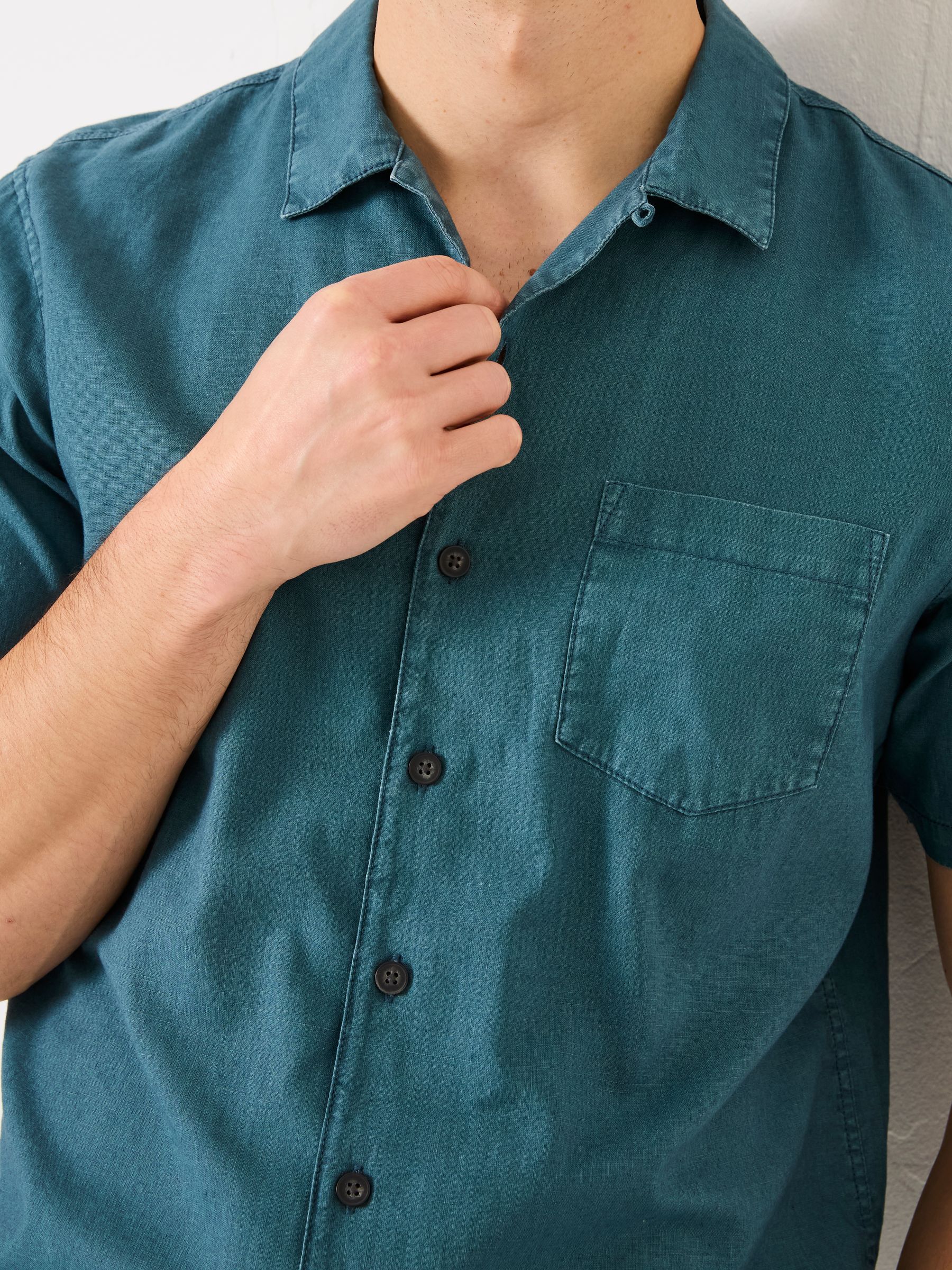 Bugle Dark Teal Blue Linen Cotton Shirt