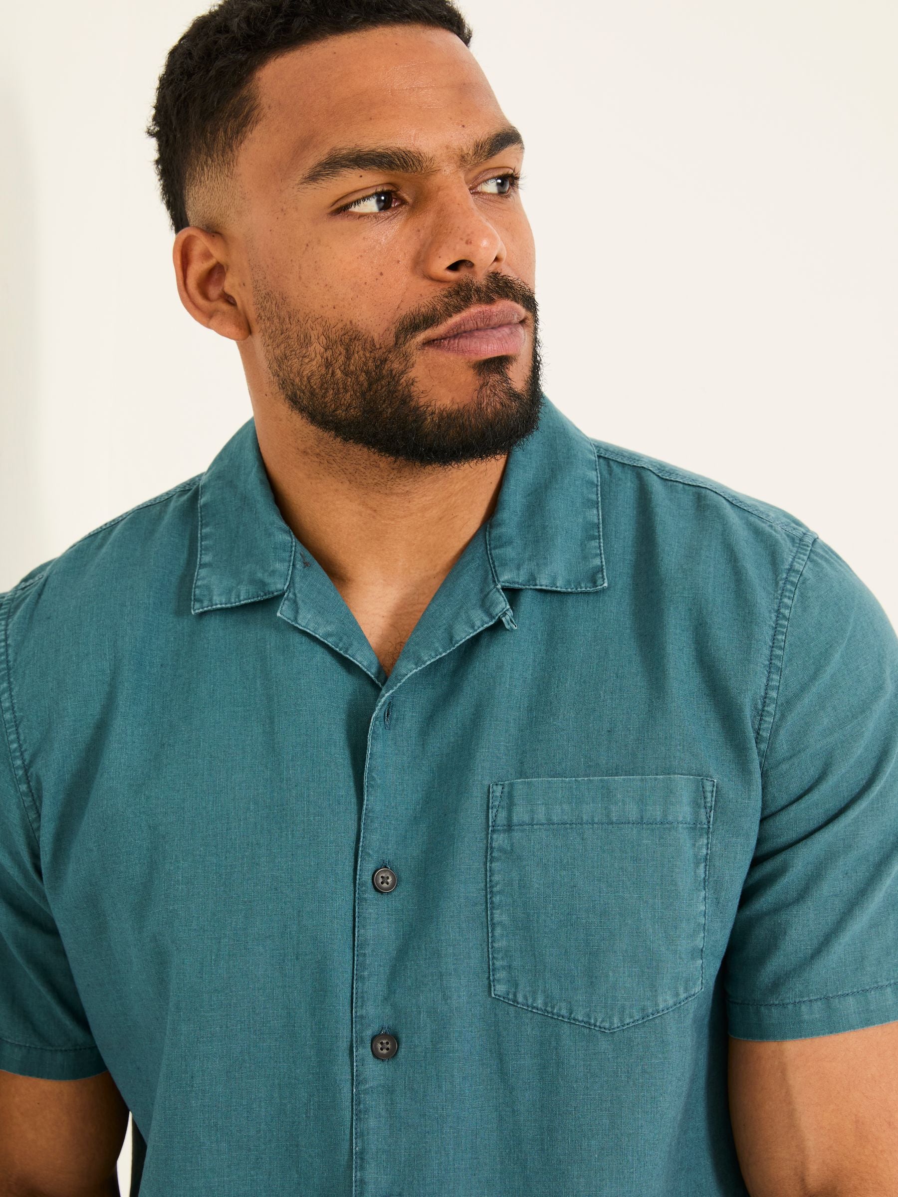 Bugle Dark Teal Blue Linen Cotton Shirt