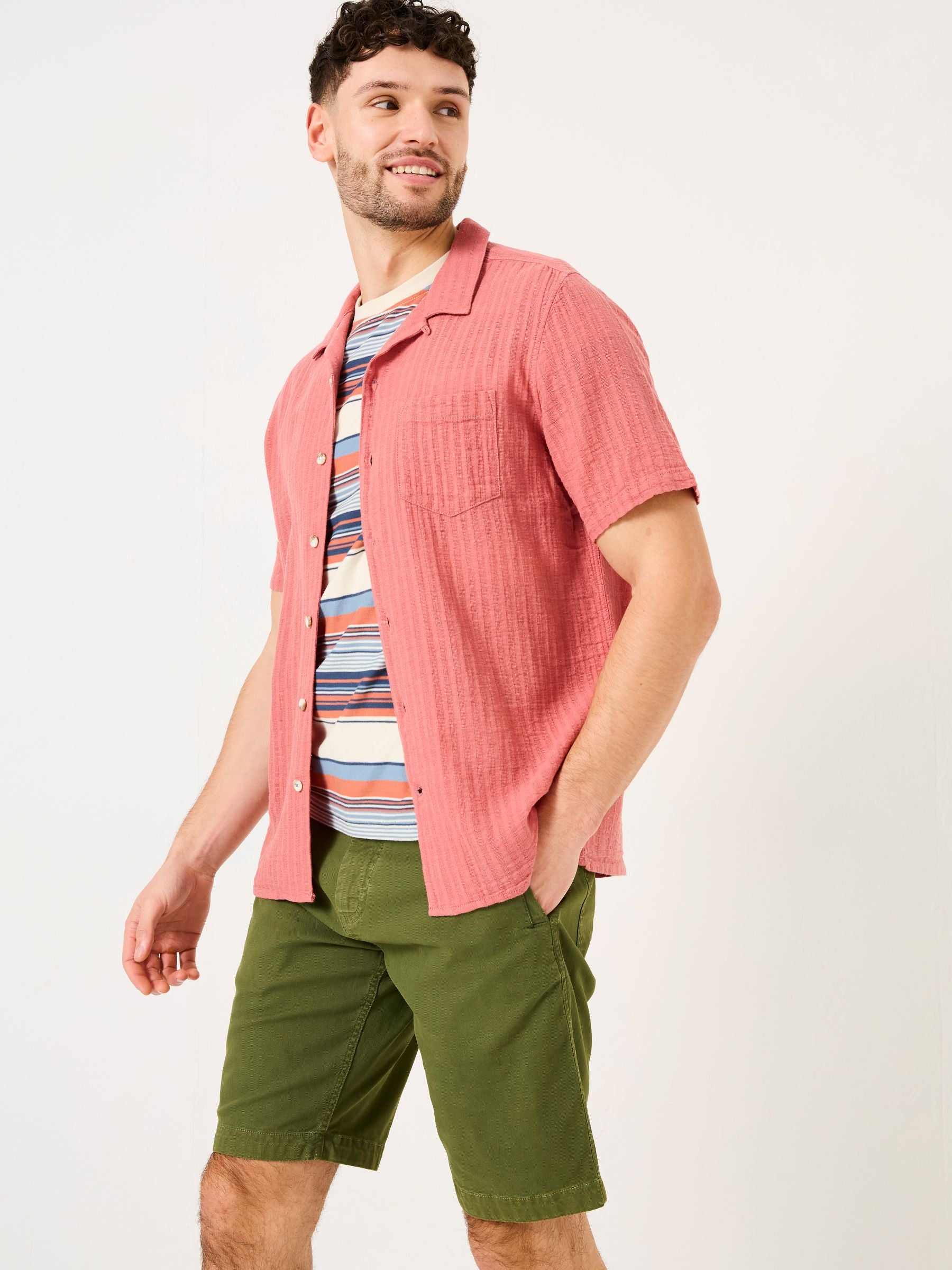 Bugle Terracotta Short Sleeve Linen Cotton Shirt