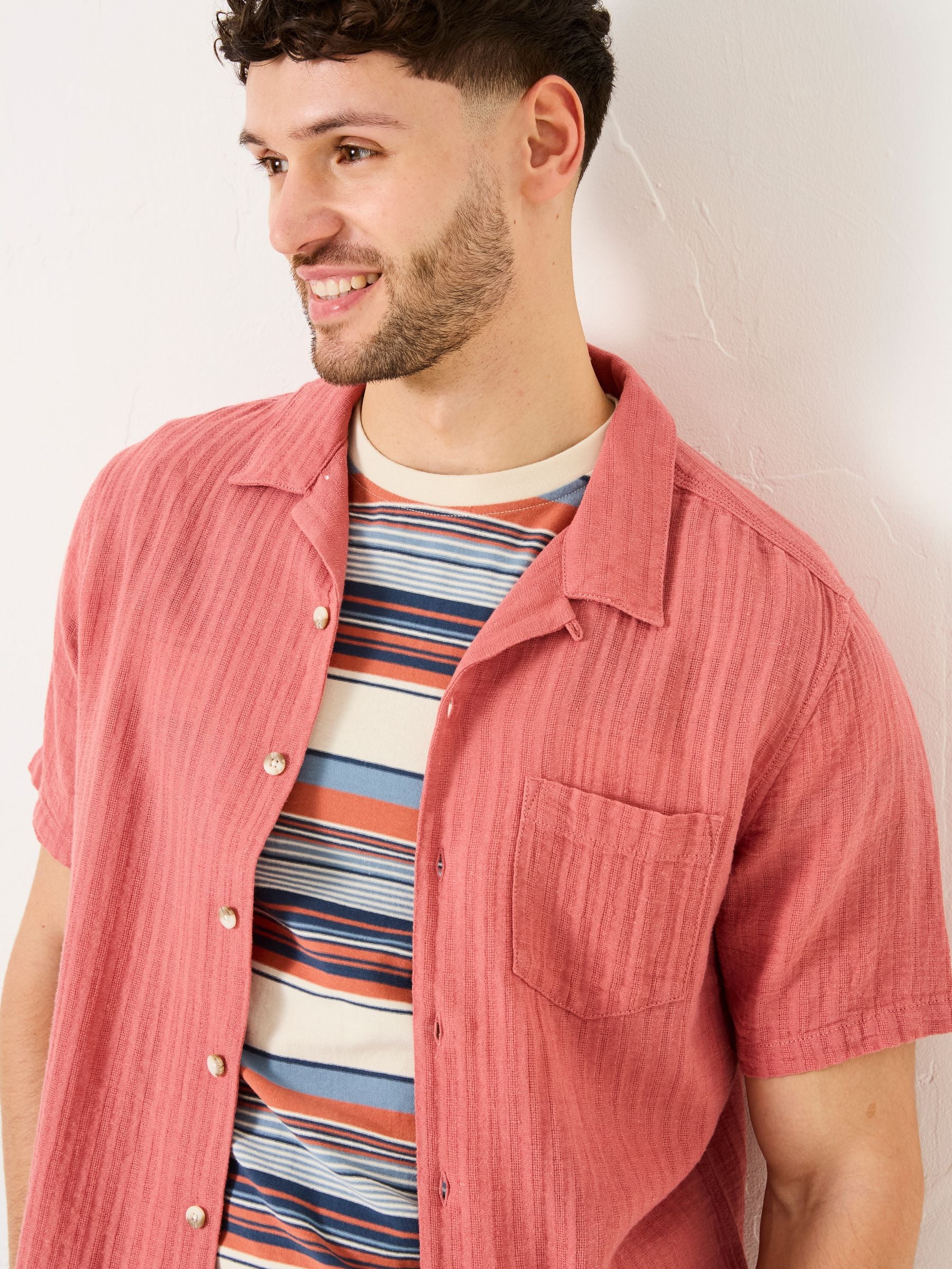 Bugle Terracotta Short Sleeve Linen Cotton Shirt