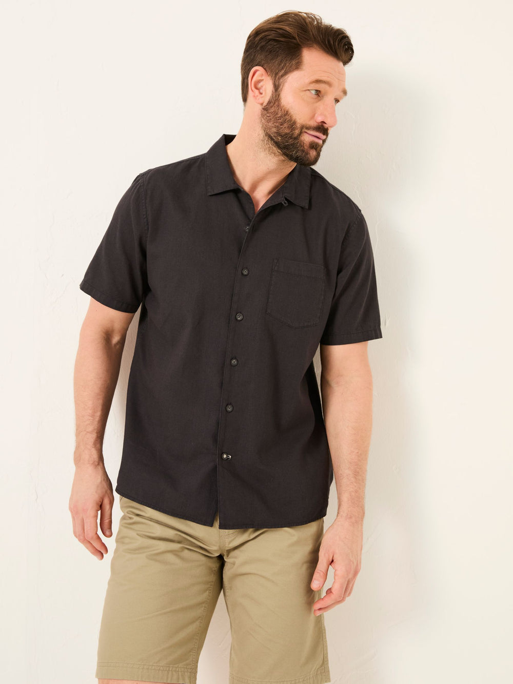 Bugle Black Linen Cotton Shirt