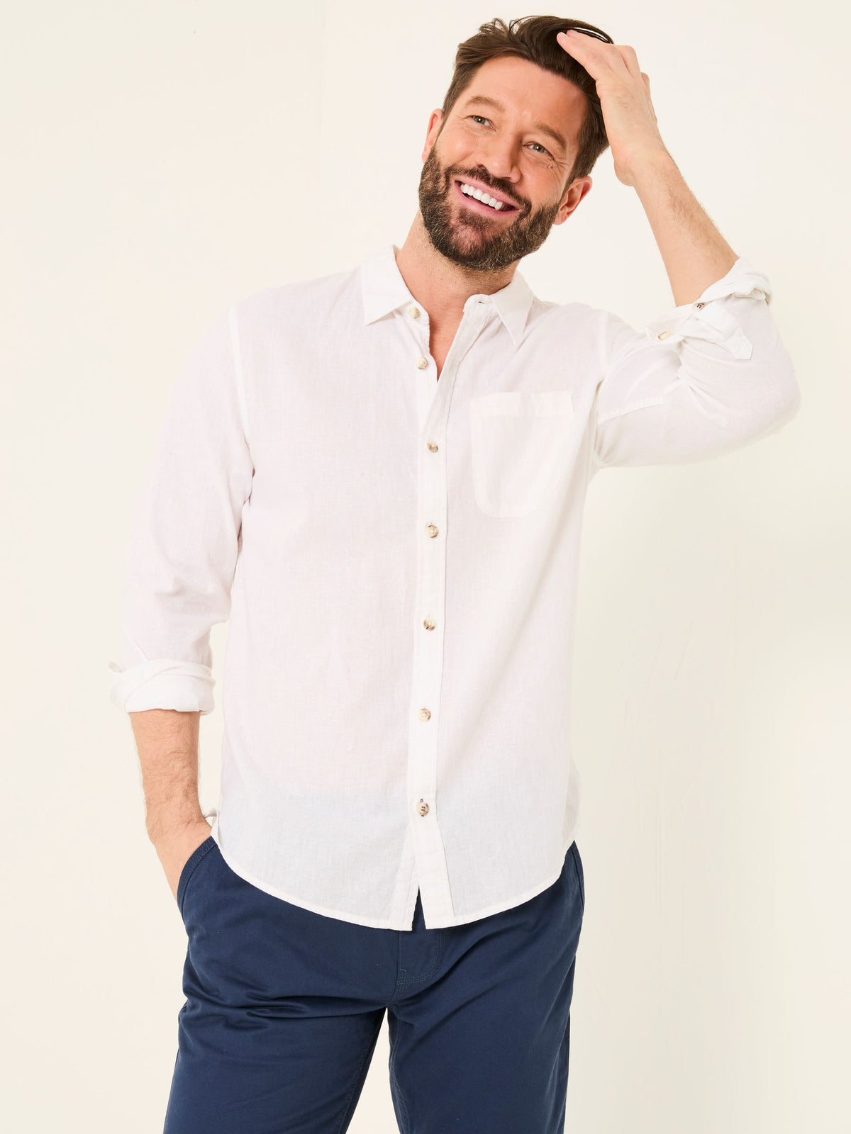 Bugle White Linen Cotton Shirt