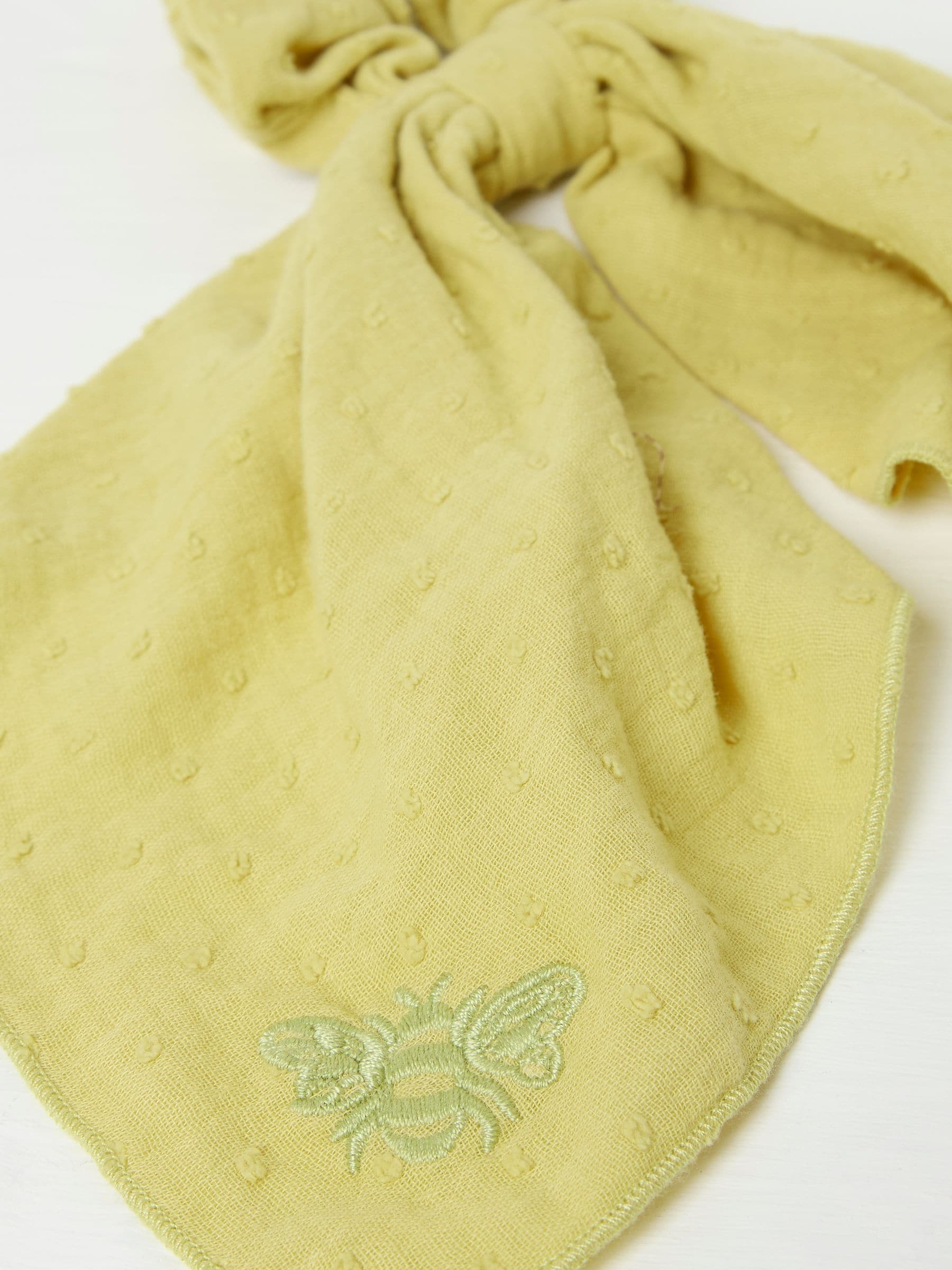 Green Beeble Embroidered Tie Scrunchie