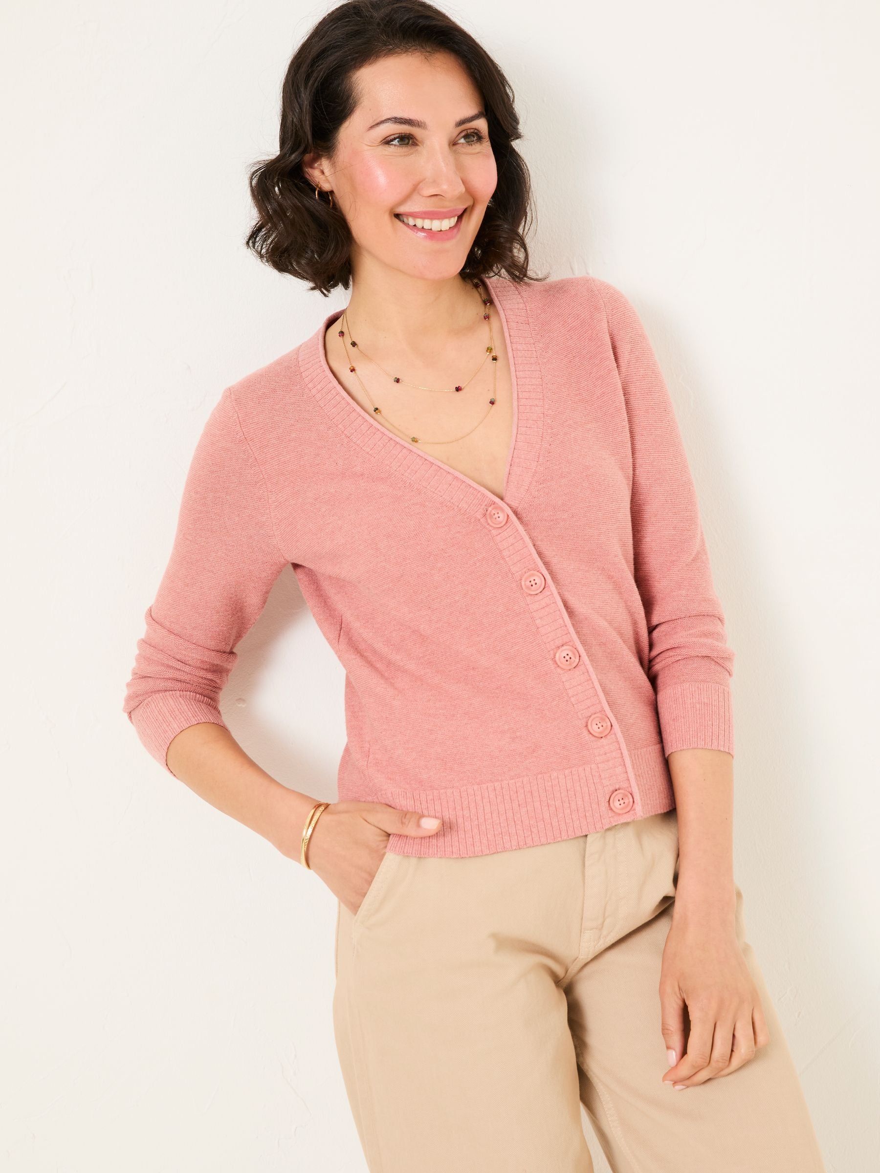 Lucia Rose Pink V-Neck Knitted Cardigan