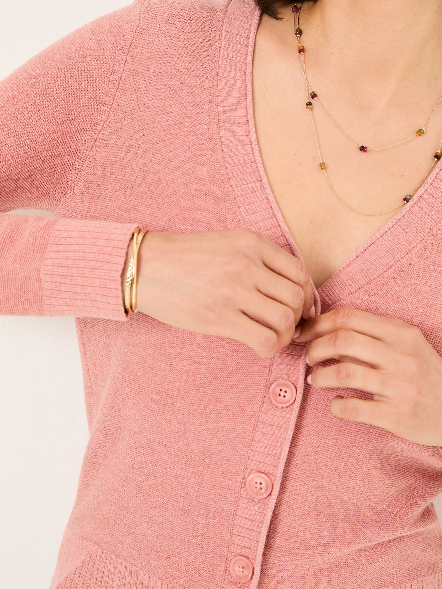 Lucia Rose Pink V-Neck Knitted Cardigan