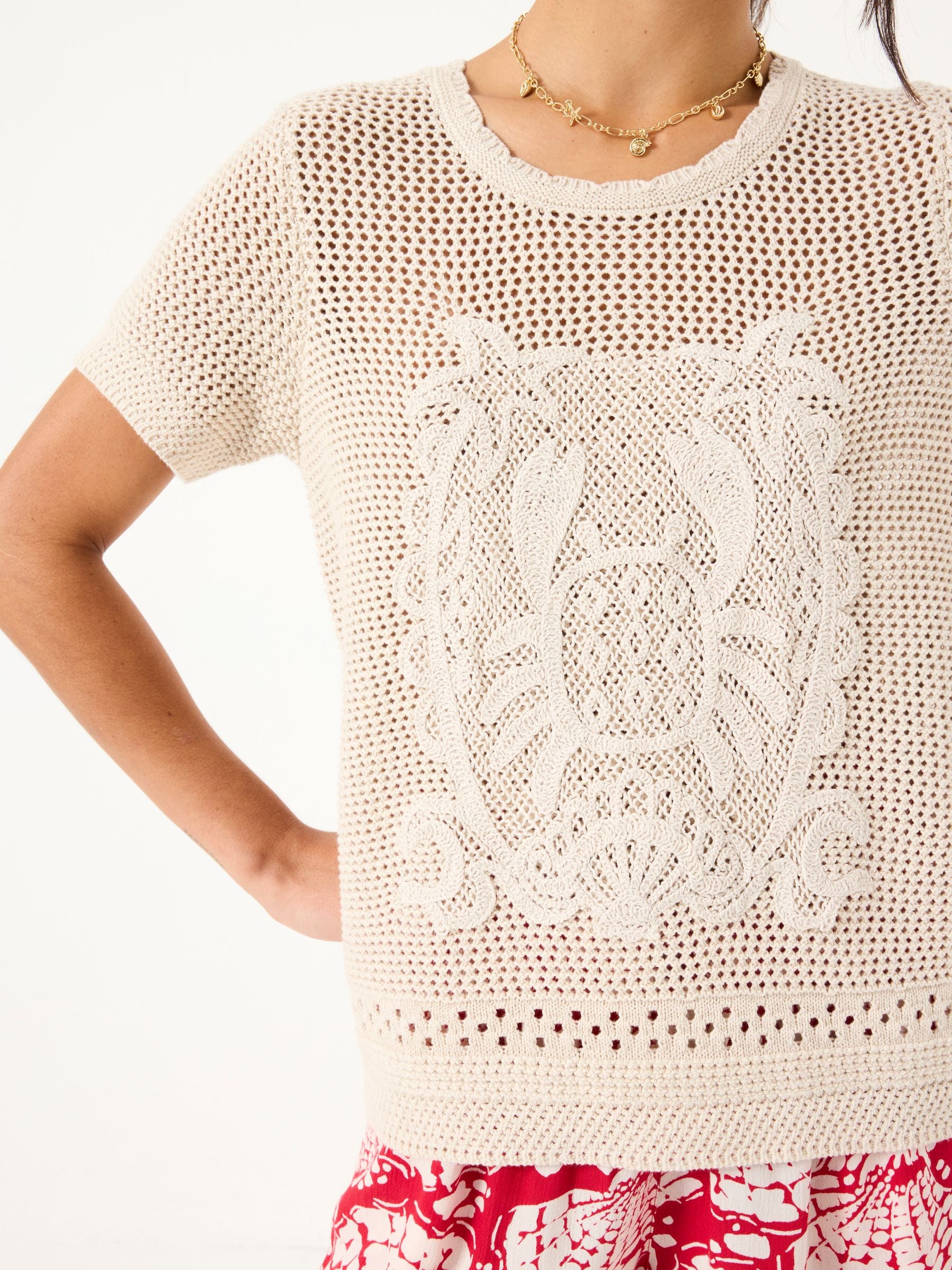 Natural Crab Pattern Knitted T Shirt