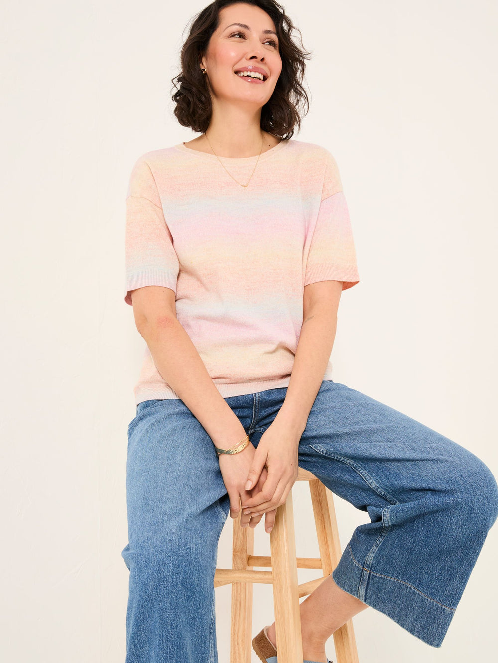 Pink Ombre Stripe Knitted Tee