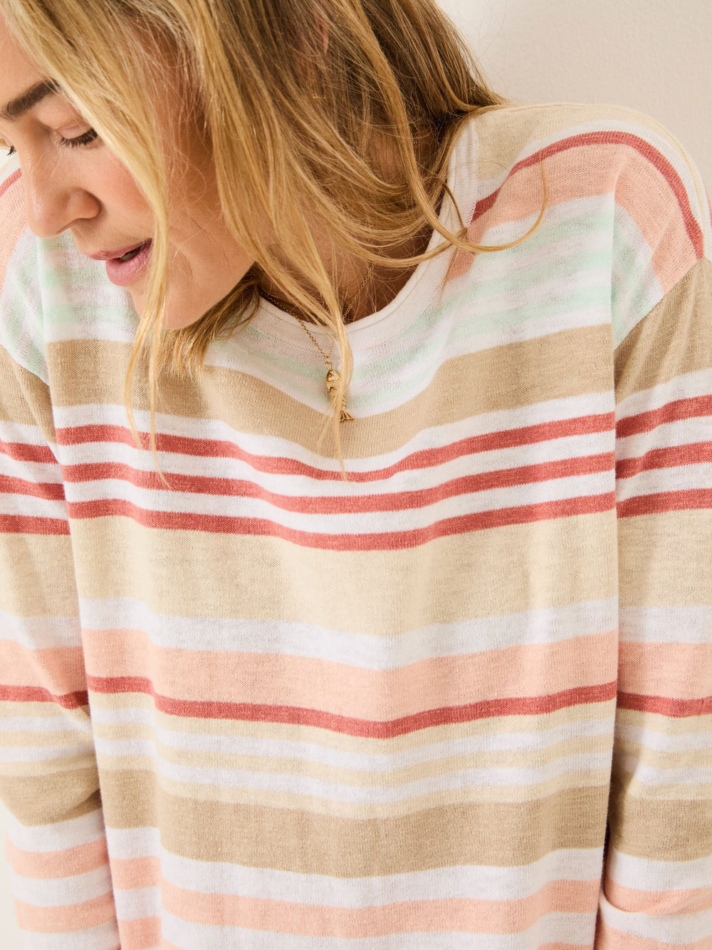 Izzy White Knitted Stripe Jumper