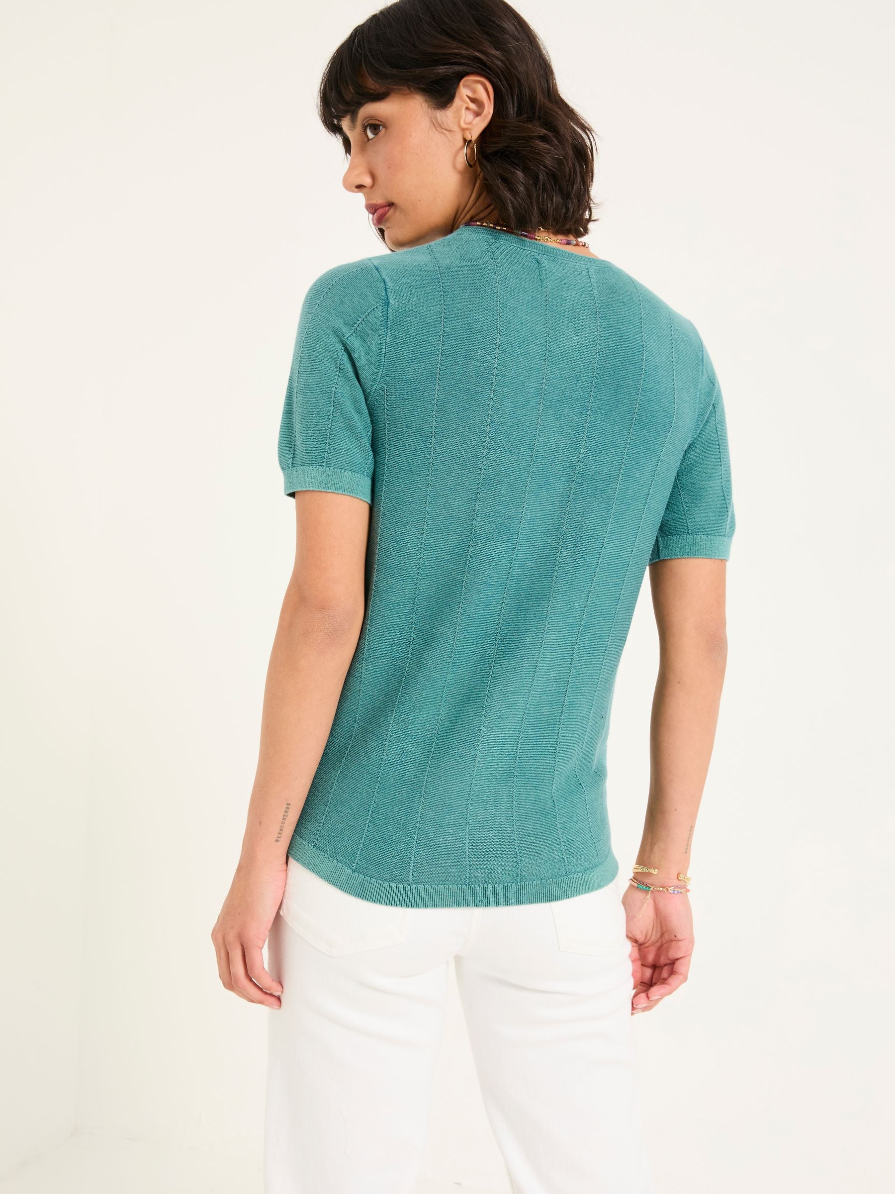 Lili Teal Blue Laundered Short Sleeve Cardigan