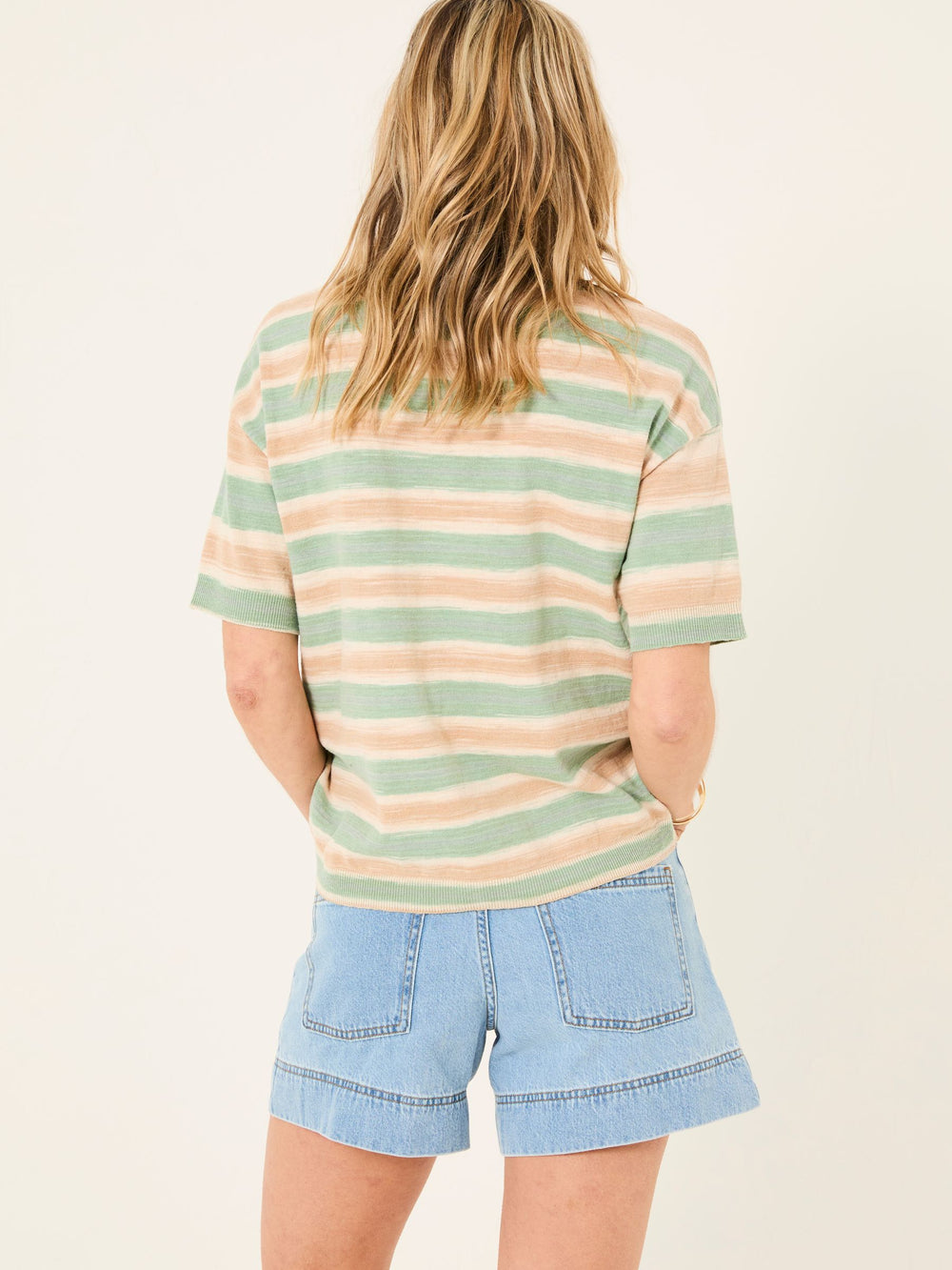 Teal Blue Space Dye Stripe Short Sleeve T Shirt