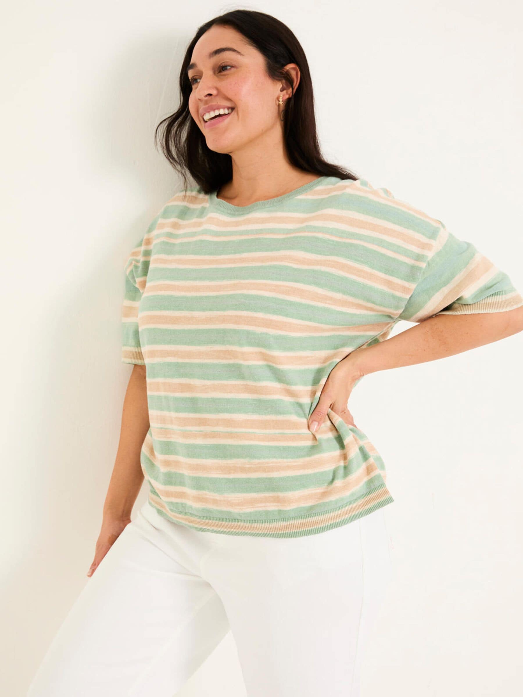 Teal Blue Space Dye Stripe Short Sleeve T Shirt