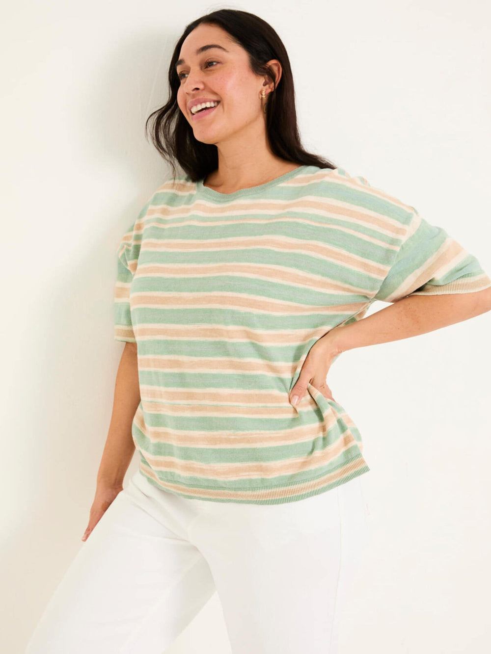 Teal Blue Space Dye Stripe Short Sleeve T Shirt