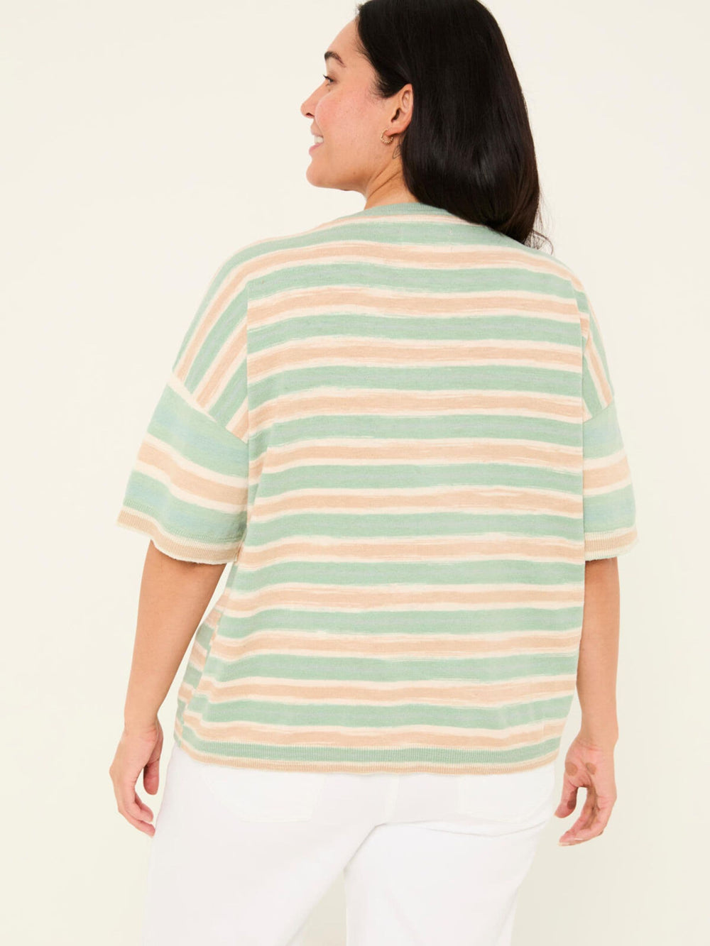 Teal Blue Space Dye Stripe Short Sleeve T Shirt