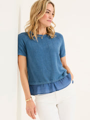 Lena Blue Laundered Woven Knit Top