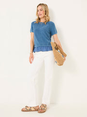 Lena Blue Laundered Woven Knit Top