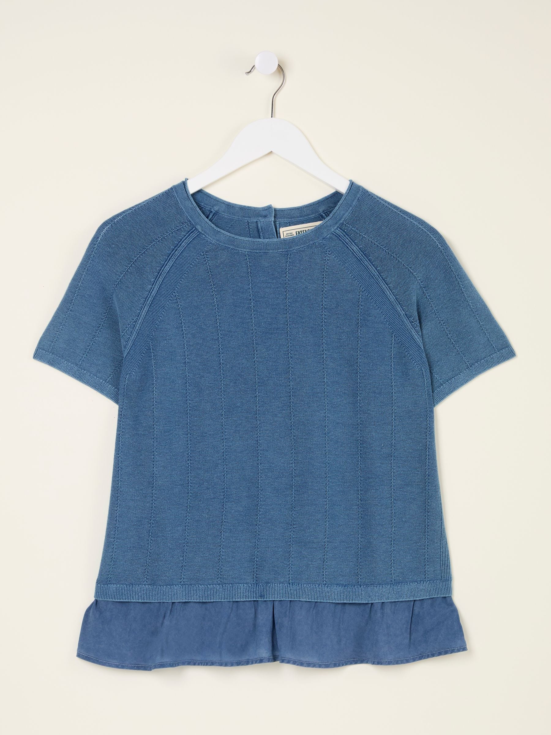 Lena Blue Laundered Woven Knit Top
