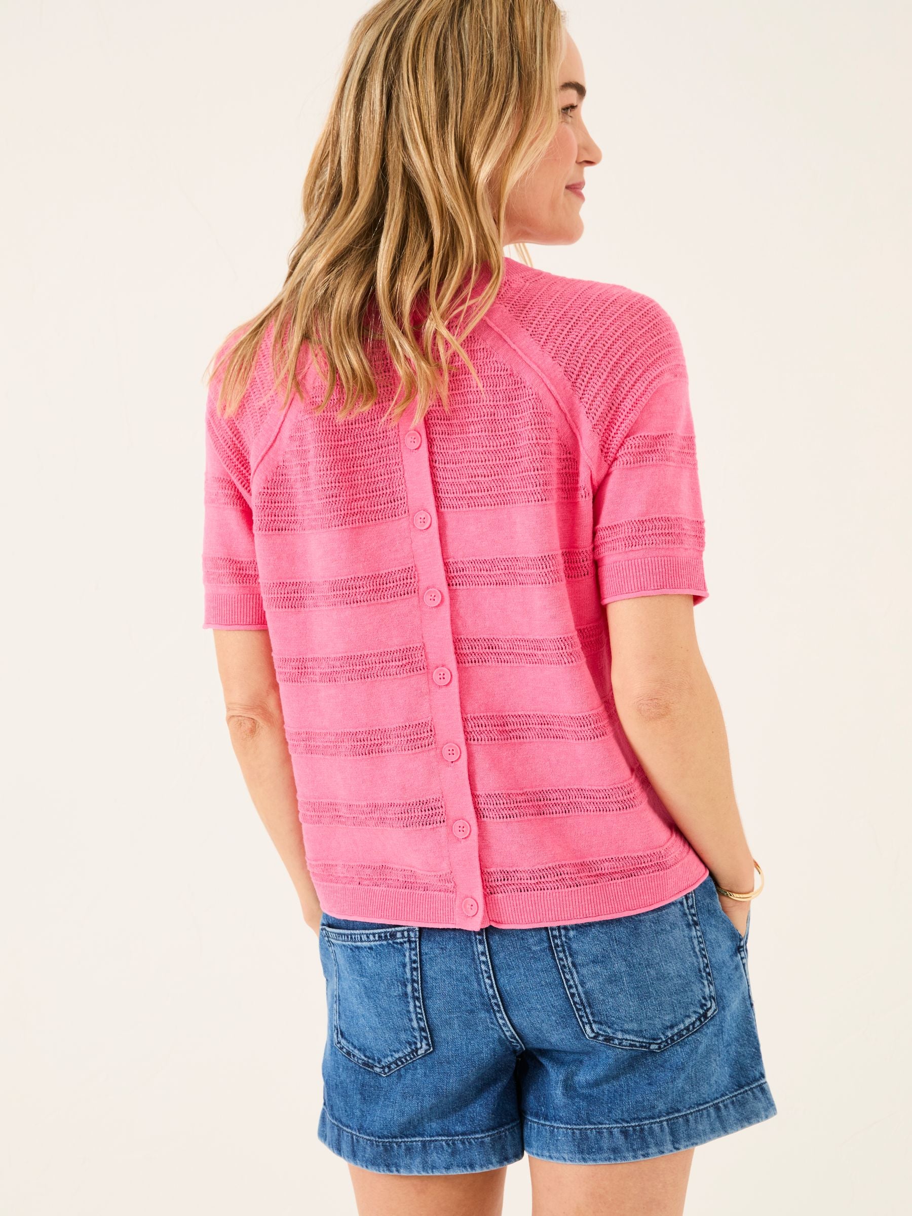 Zandra Pink Cotton Linen T Shirt