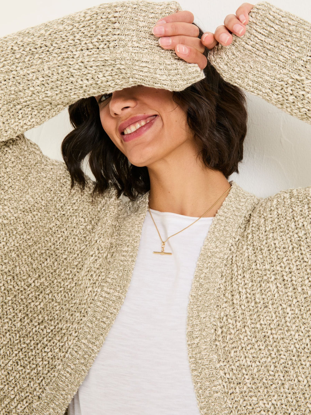 Olive Natural Knitted Tape Yarn Cardigan