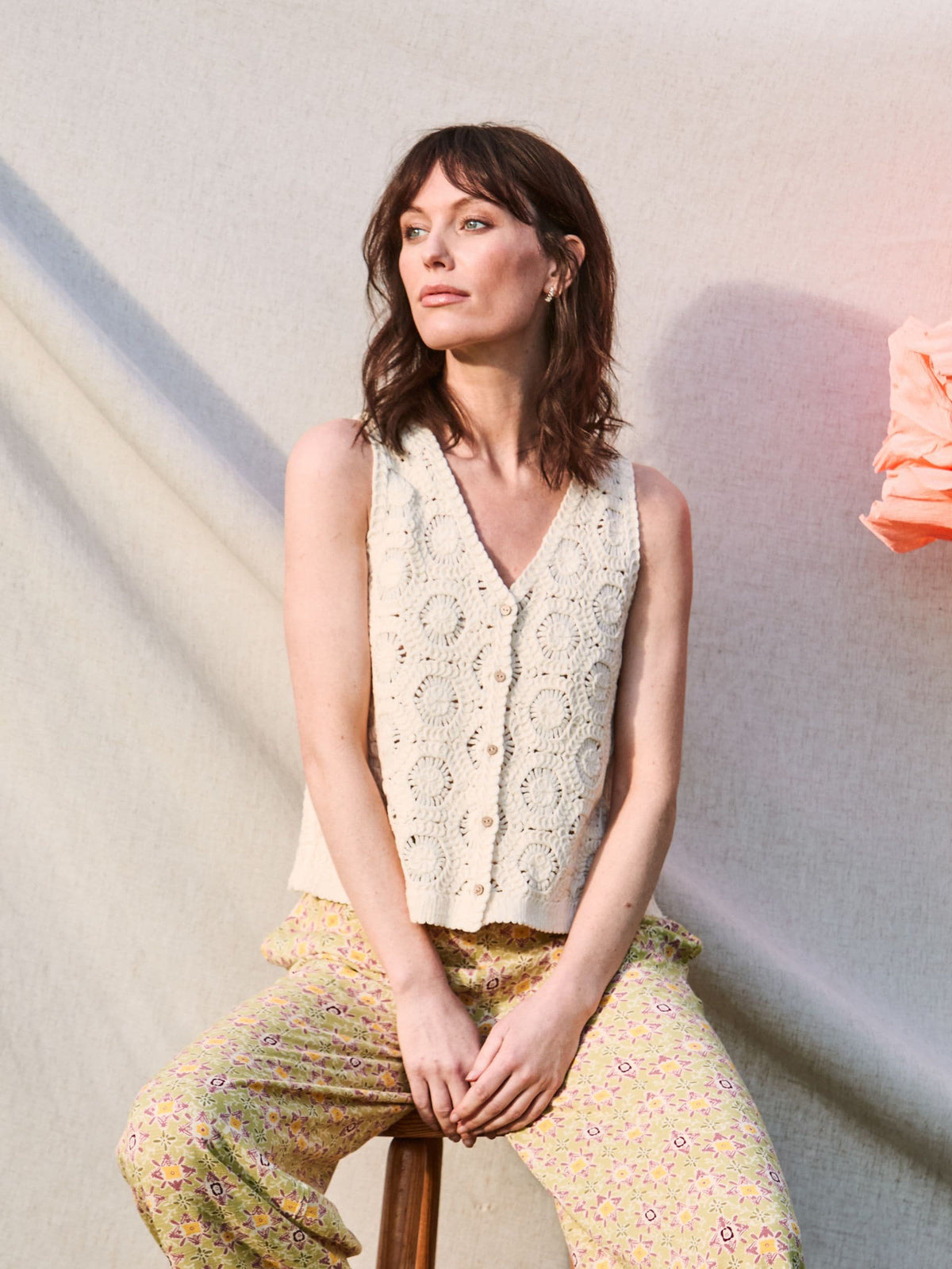 Ivory Beeble Button Tank