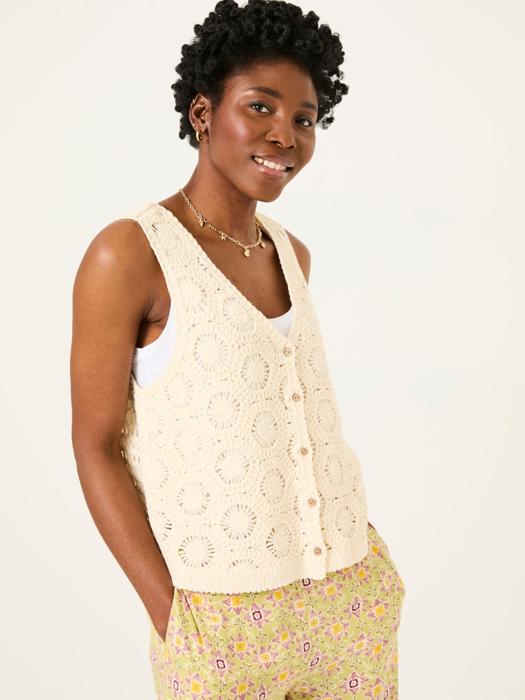 Ivory Beeble Button Tank