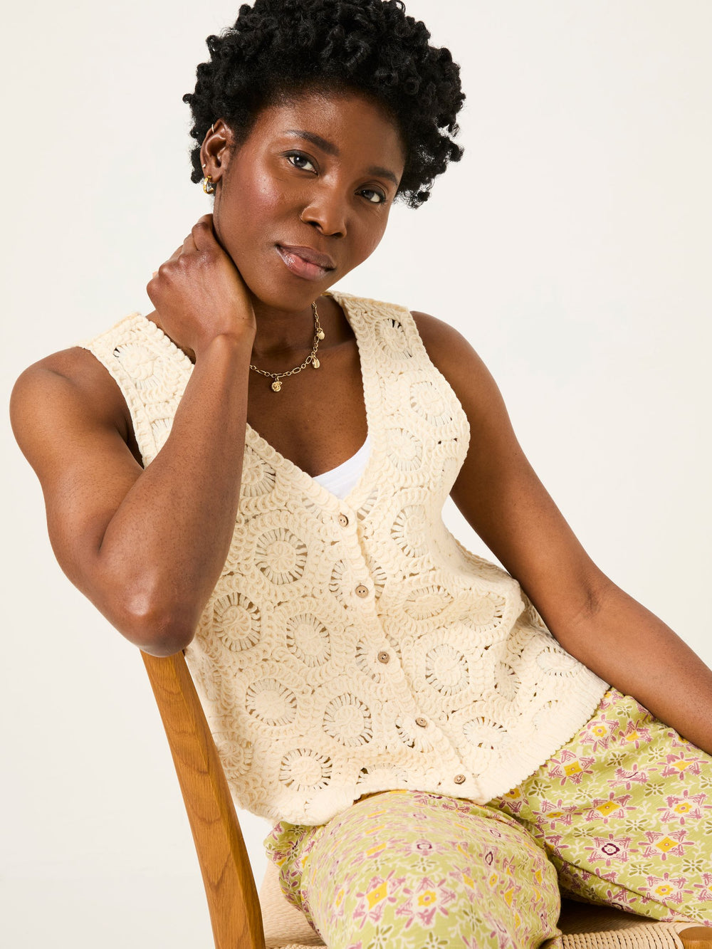 Ivory Beeble Button Tank