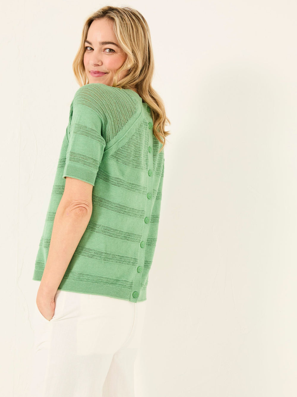 Zandra Green Cotton Linen T Shirt