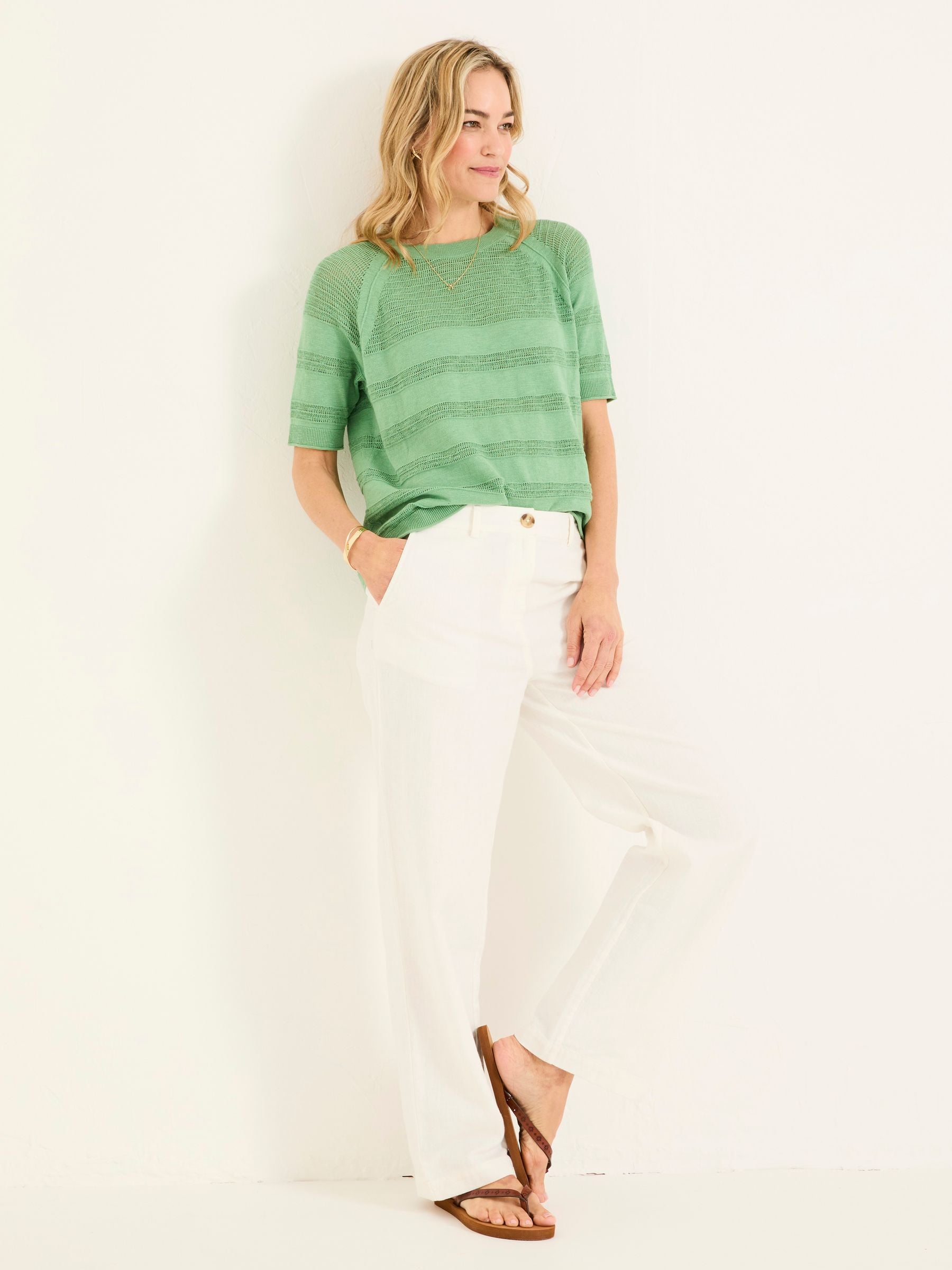 Zandra Green Cotton Linen T Shirt
