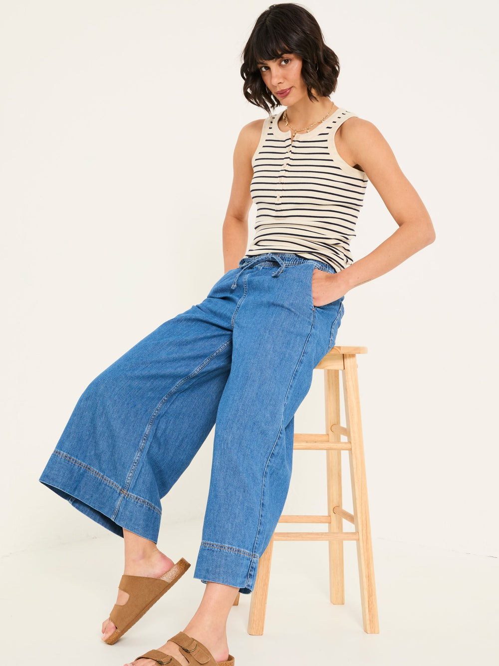 Holly Indigo Blue Wide Leg 100% Cotton Culottes
