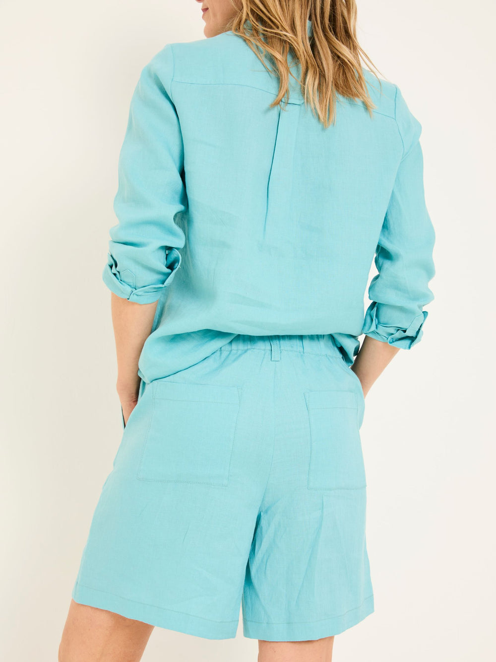 Nell Turquoise Blue Linen Shorts