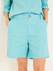 Nell Turquoise Blue Linen Shorts