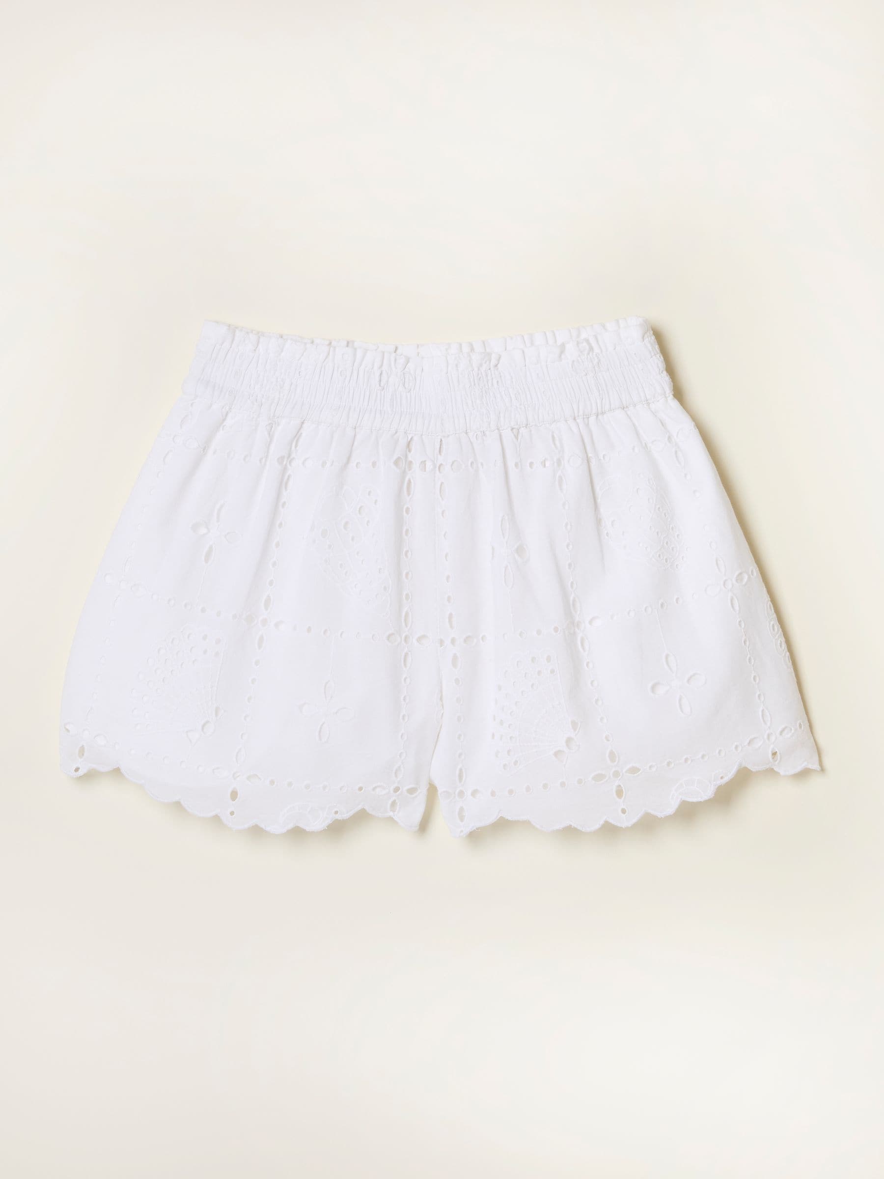 White Beachwear Shell Cutwork Short