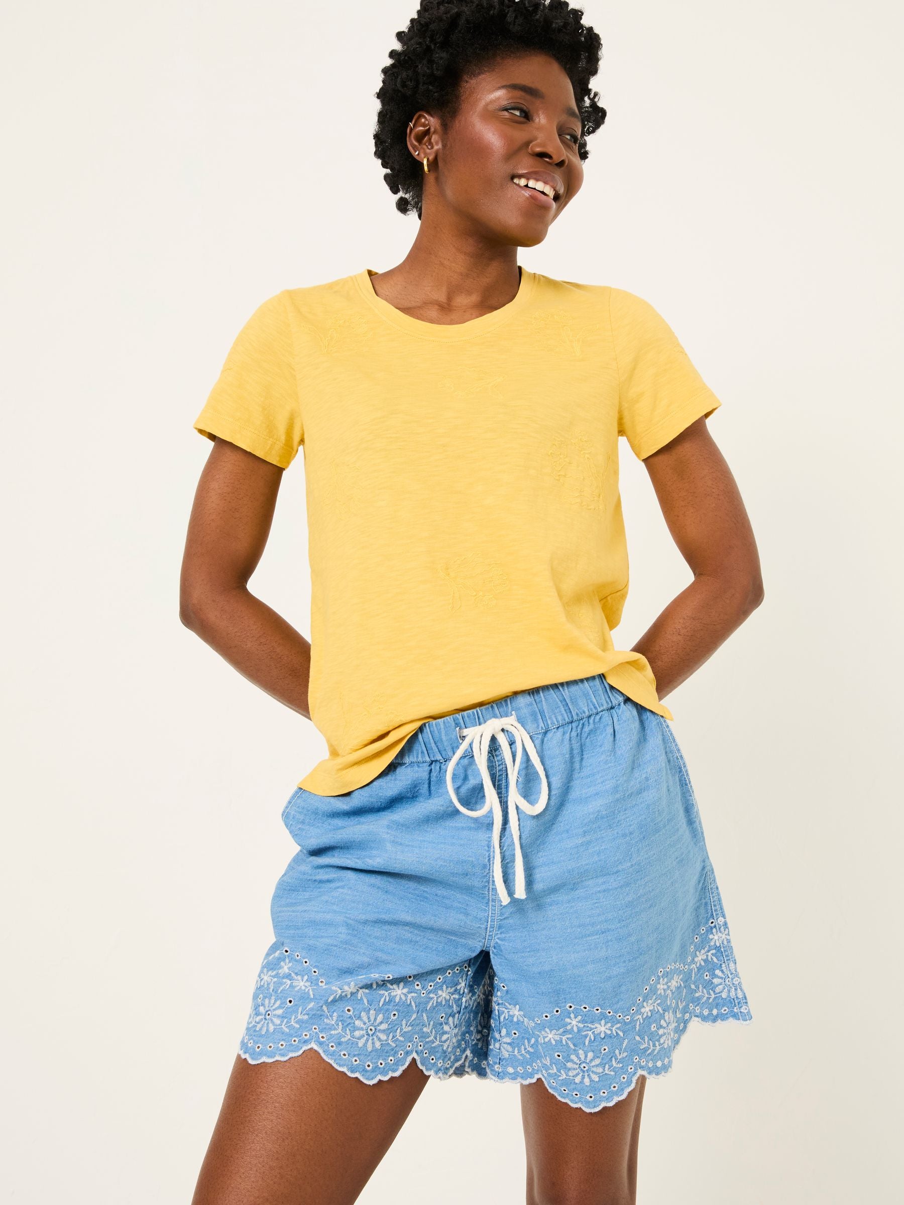 Broderie Shorts Chambray Blue Beeble Broderie Shorts
