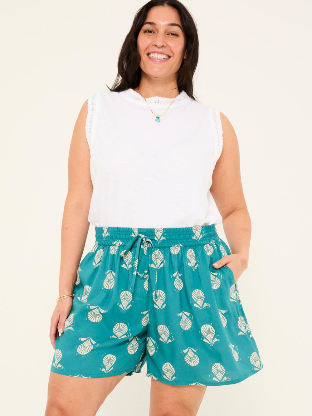 Teal Blue Lino Shell Flippy Shorts