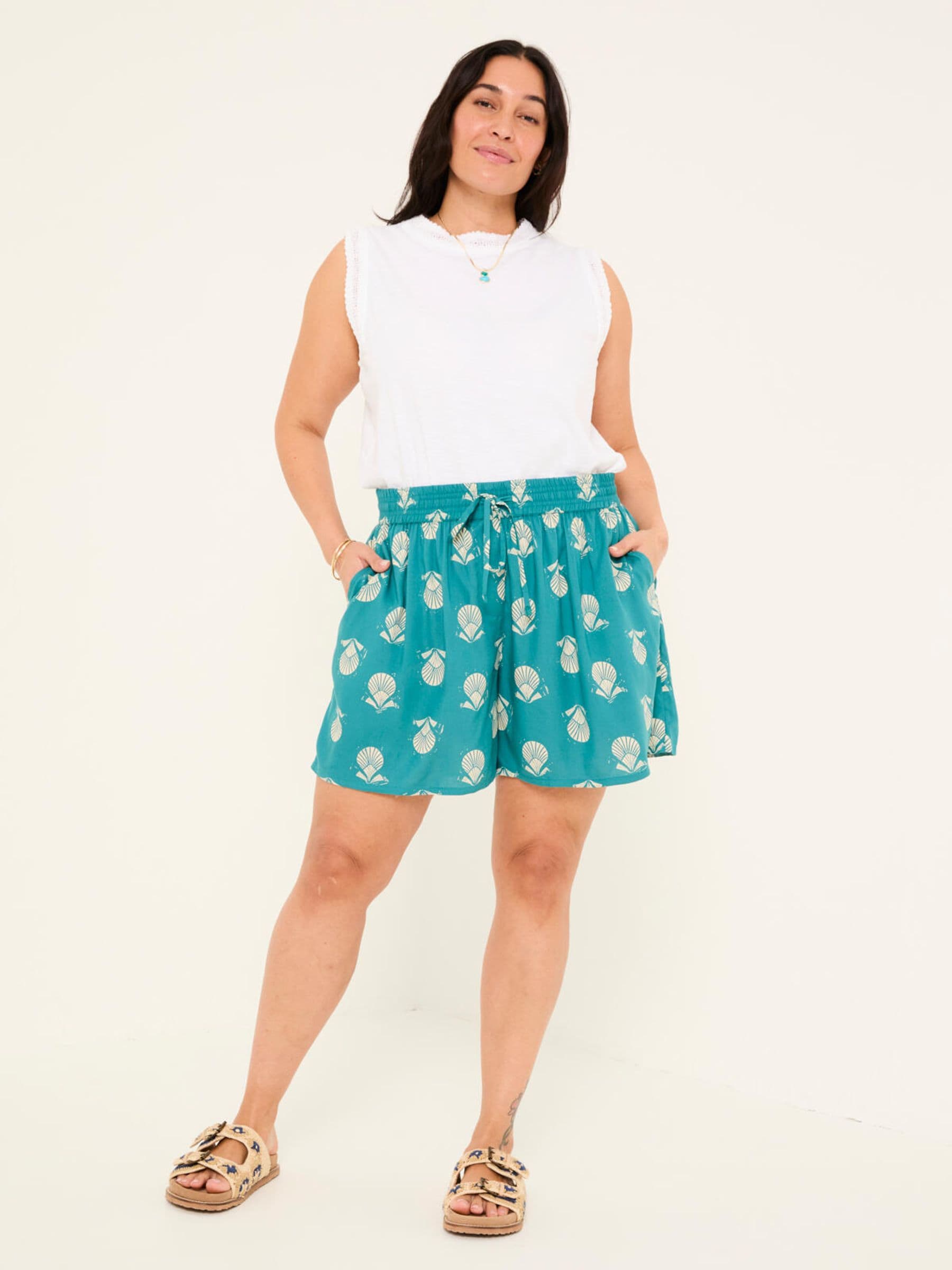 Teal Blue Lino Shell Flippy Shorts