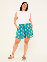 Teal Blue Lino Shell Flippy Shorts