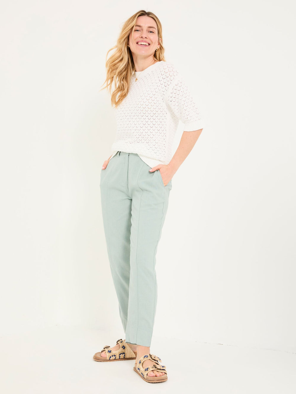 Issy Mint Green Tapered Linen Blend Trousers