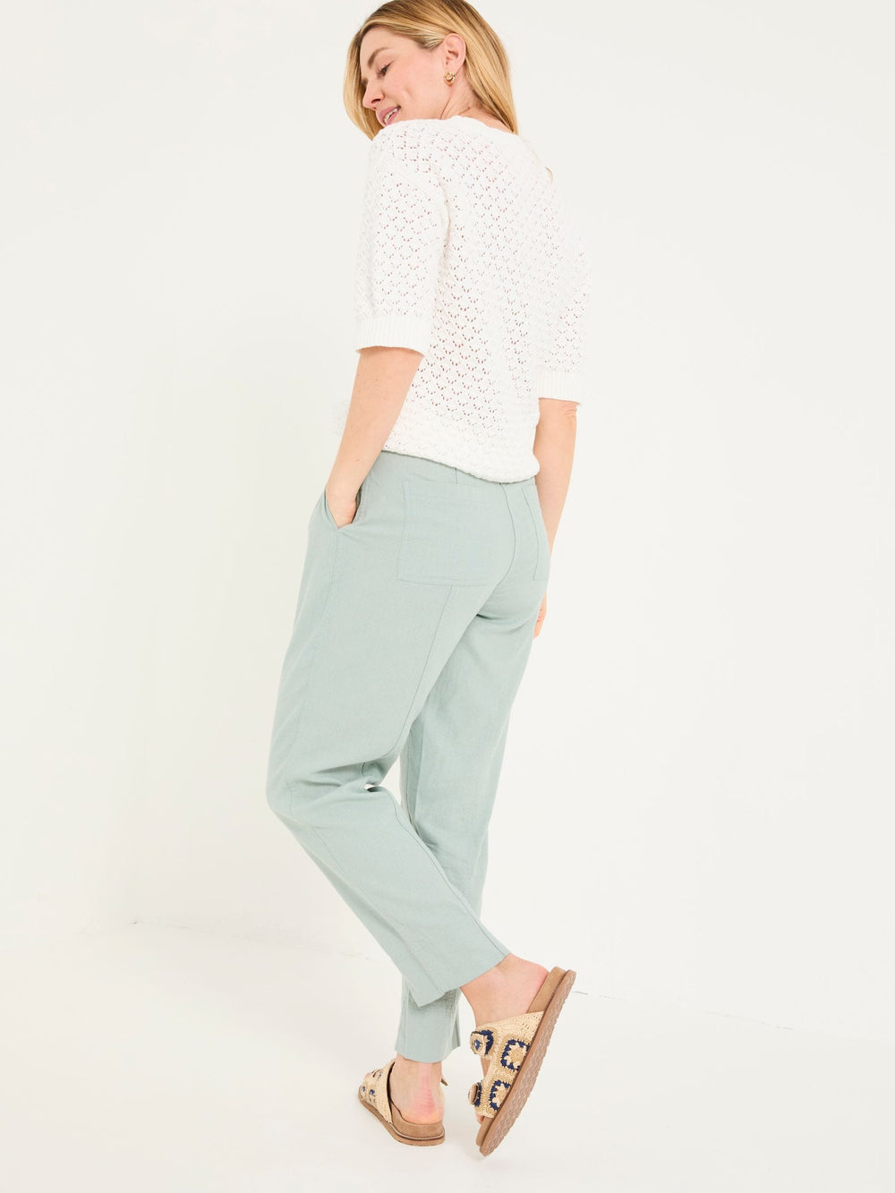 Issy Mint Green Tapered Linen Blend Trousers
