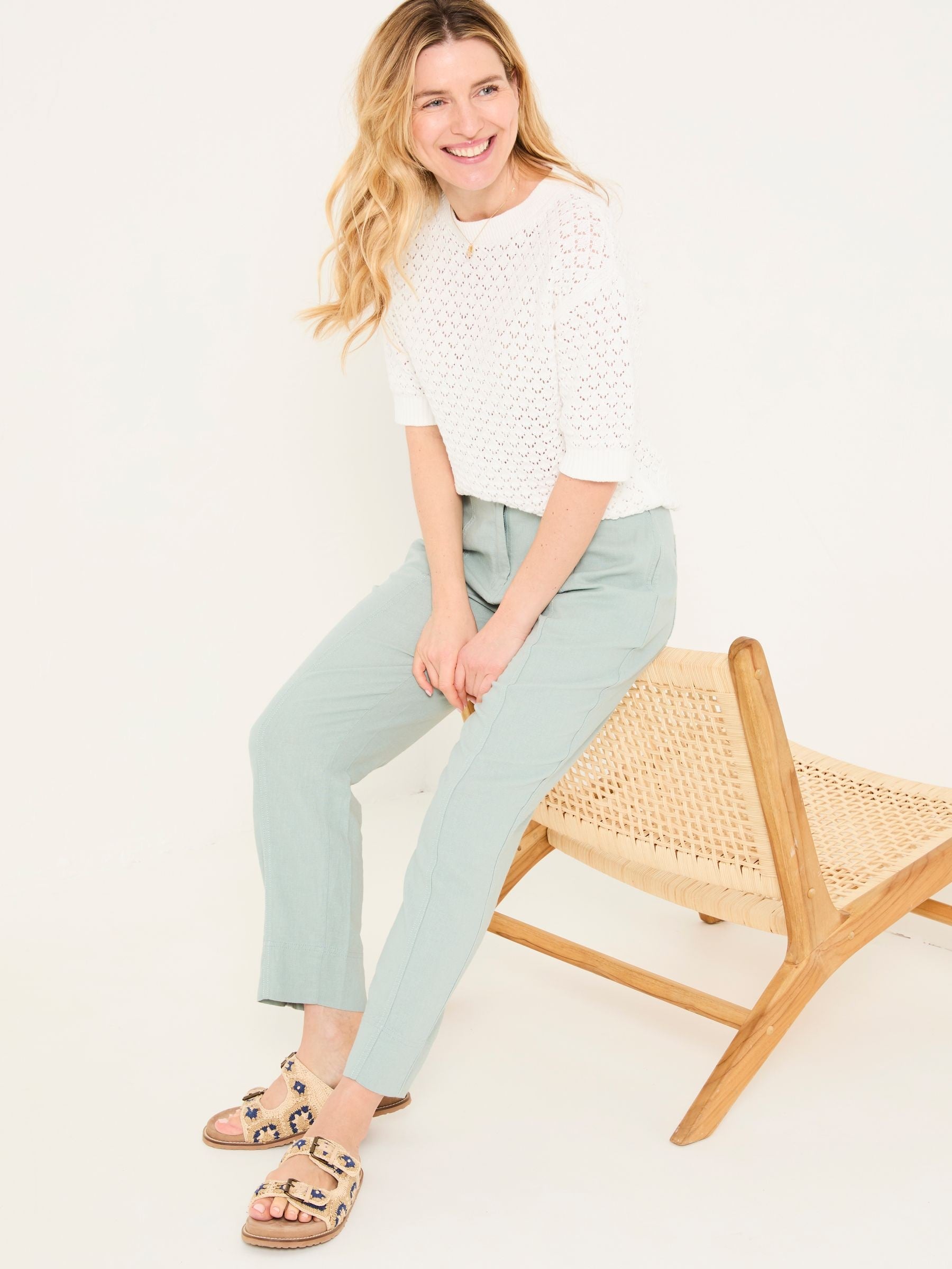 Issy Mint Green Tapered Linen Blend Trousers