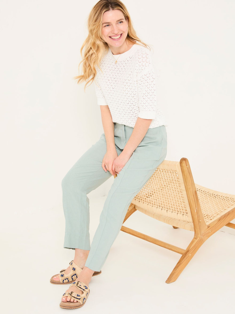 Issy Mint Green Tapered Linen Blend Trousers