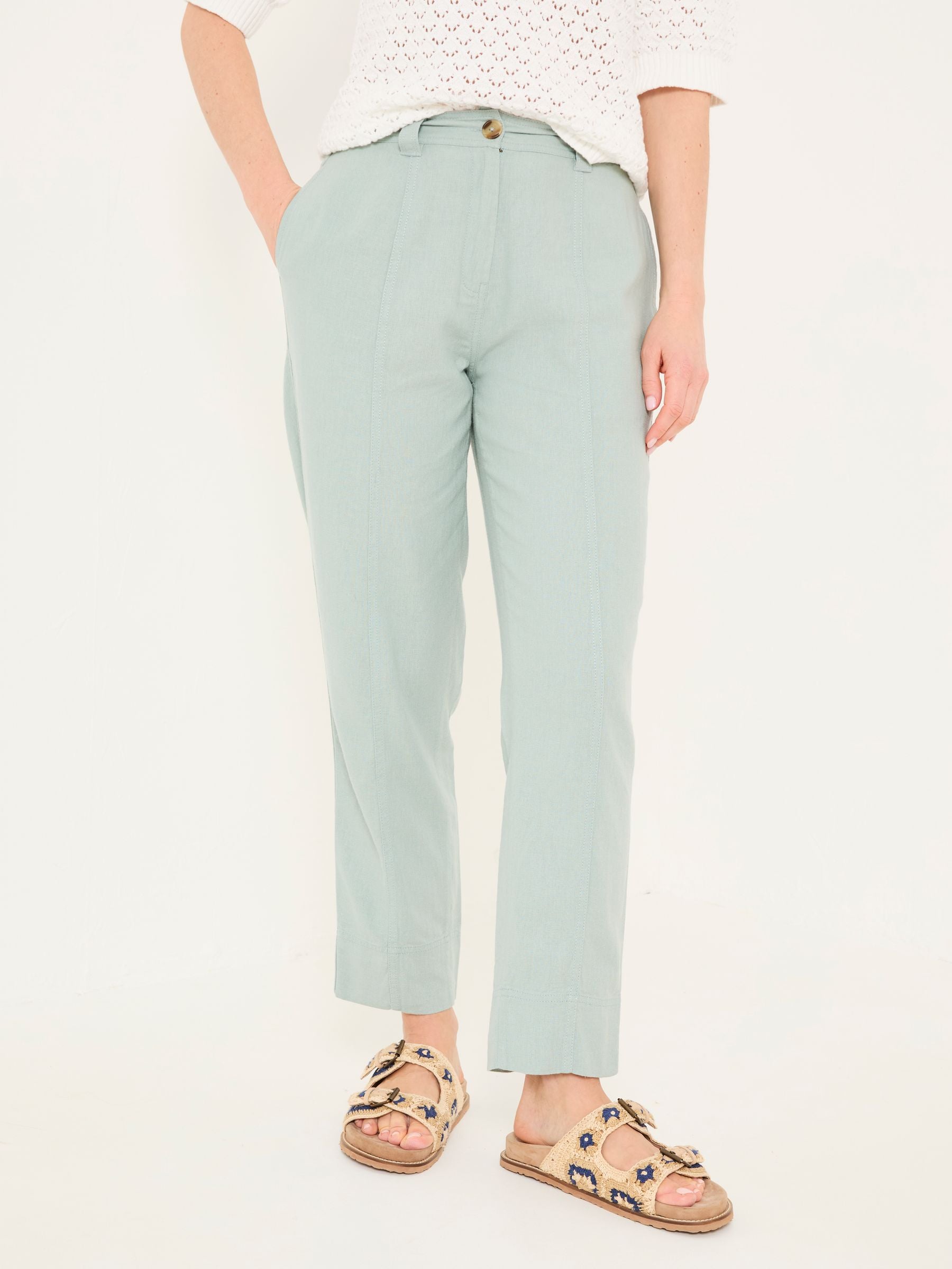 Issy Mint Green Tapered Linen Blend Trousers
