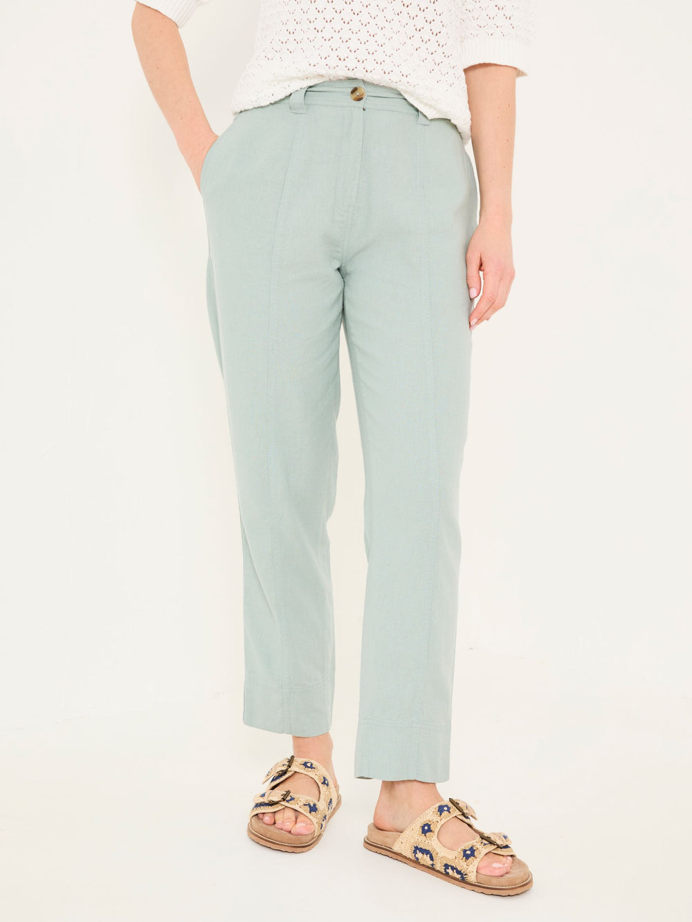 Issy Mint Green Tapered Linen Blend Trousers