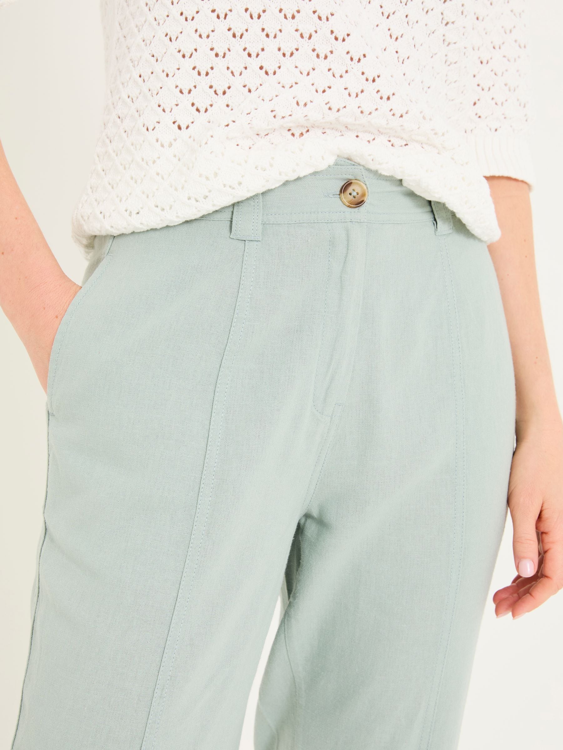 Issy Mint Green Tapered Linen Blend Trousers