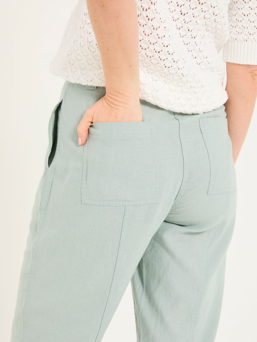 Issy Mint Green Tapered Linen Blend Trousers