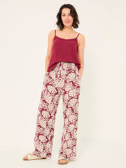 Burgundy Red Mono Shell Shirred Palazzo Trousers