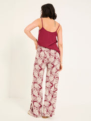 Burgundy Red Mono Shell Shirred Palazzo Trousers