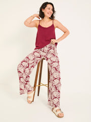 Burgundy Red Mono Shell Shirred Palazzo Trousers