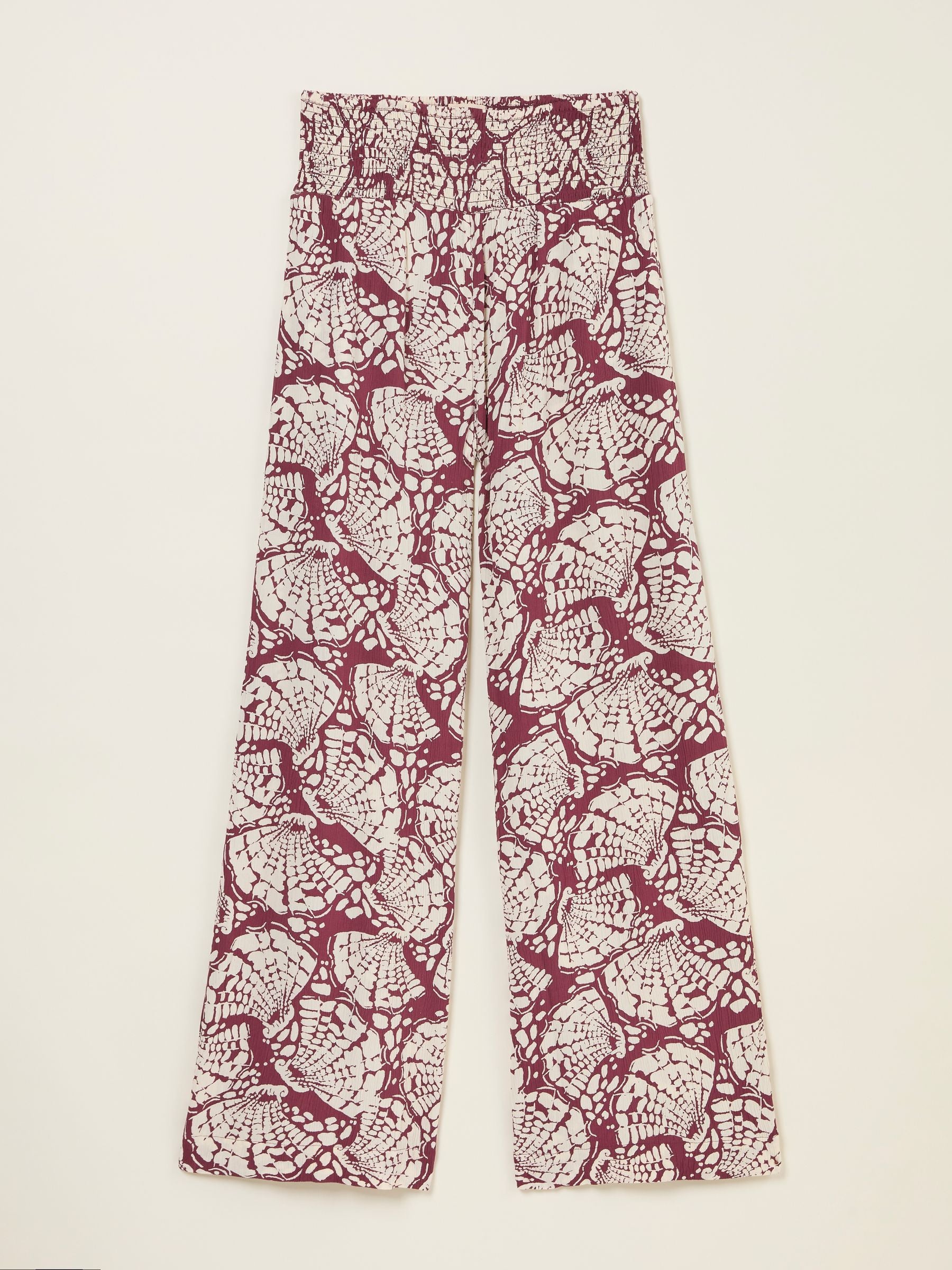 Burgundy Red Mono Shell Shirred Palazzo Trousers